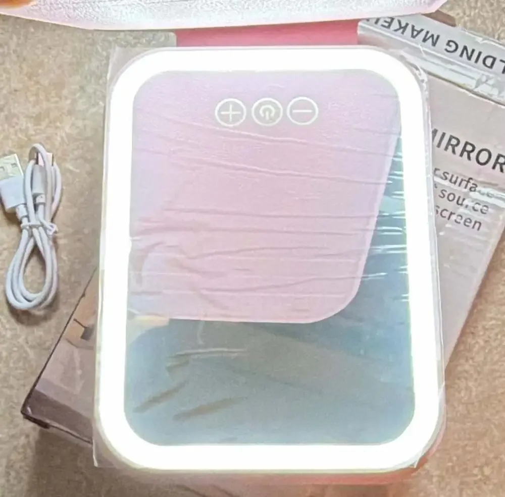 PINK COLOR Folding Makeup Mirror LED Lighted Vanity Mirror